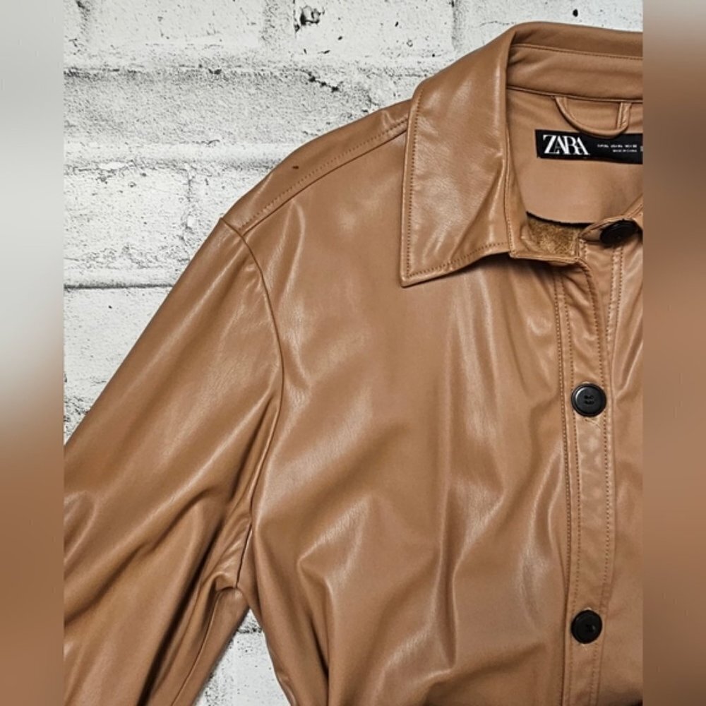 Zara Faux Leather Short Trench Coat - Picture 13 of 15